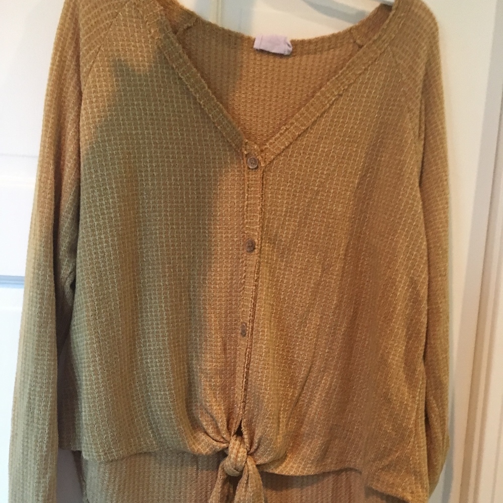 Cute Mustard Yellow Long Sleeve with Buttons + Tie